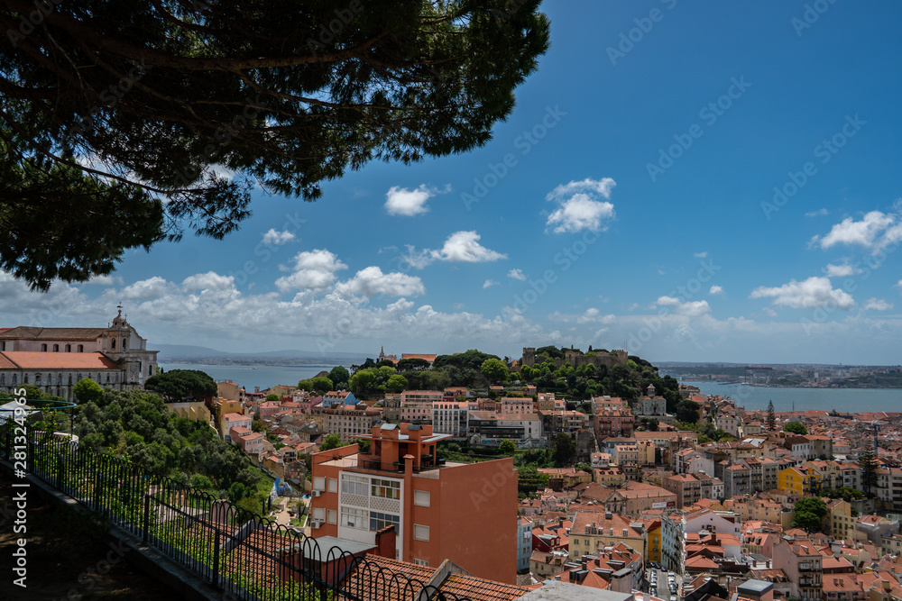 skyline view of Lisbon on a sunny day in Portugal