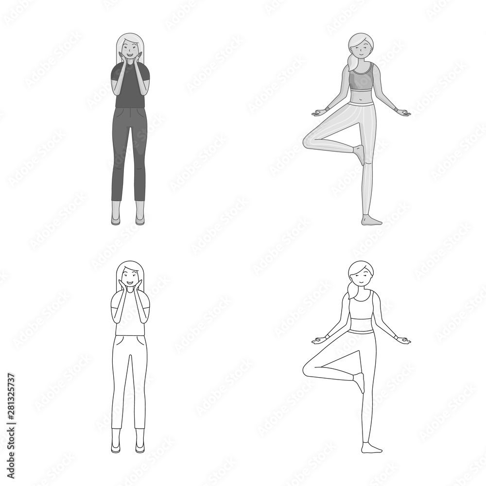 Vector design of posture and mood symbol. Collection of posture and female stock vector illustration.