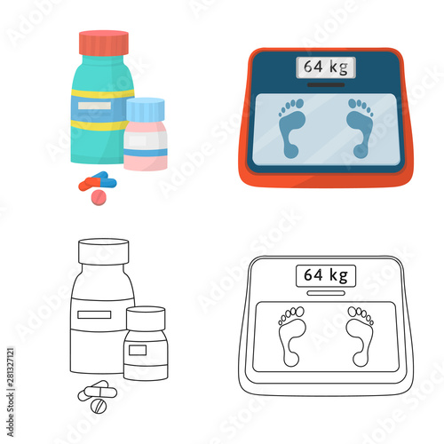 Isolated object of diet and treatment symbol. Collection of diet and medicine stock symbol for web.