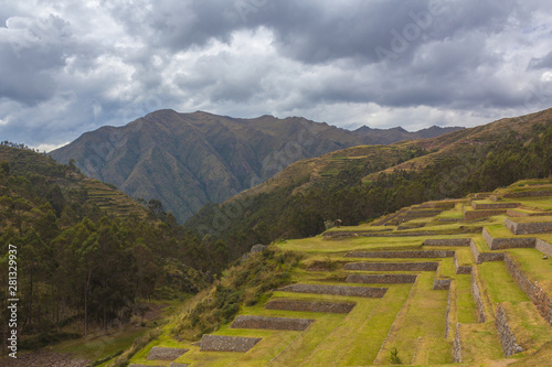 Inca cultivation terraces in Chinchero, Sacred Valley of the Incas, Peru
