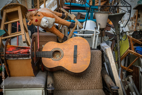 Old vintage objects and antiques for sale at the flea market