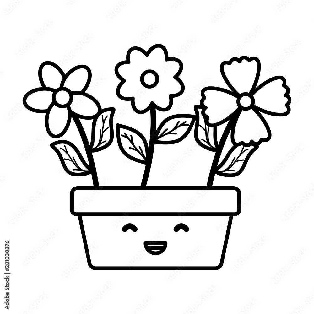 garden flowers plant in square pot kawaii character garden flowers plant in square pot kawaii character
