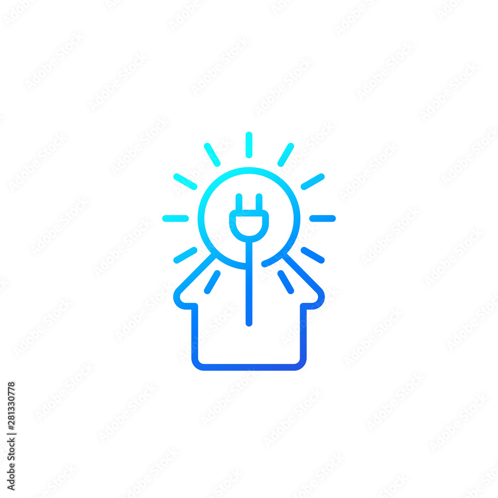 Solar energy for home, vector linear logo Solar energy for home, vector linear logo
