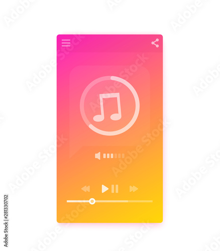 Music streaming player interface, mobile ui, vector