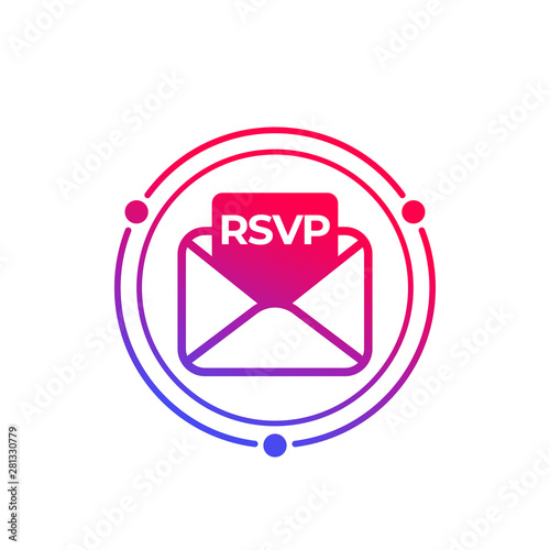 RSVP icon with envelope, vector