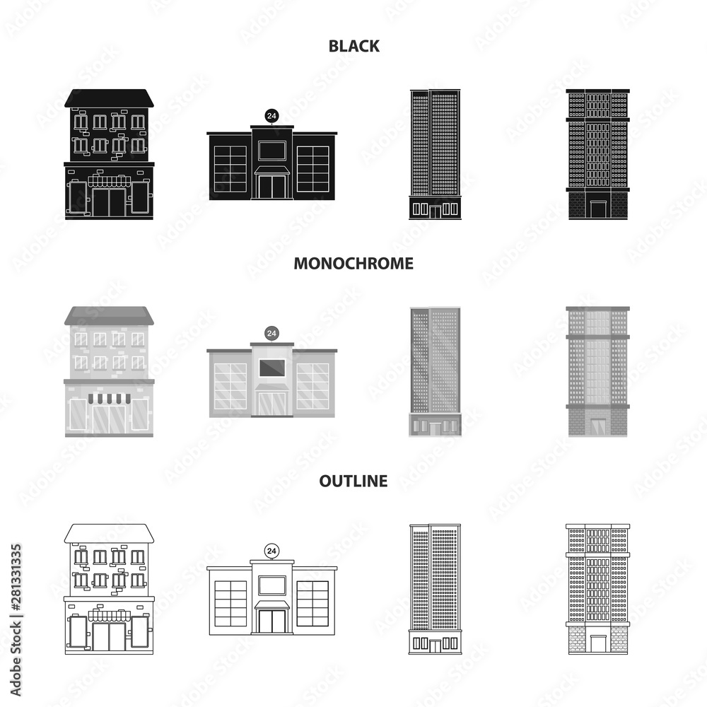 Vector design of municipal and center symbol. Set of municipal and estate stock vector illustration. Vector design of municipal and center symbol. Set of municipal and estate stock vector illustration.