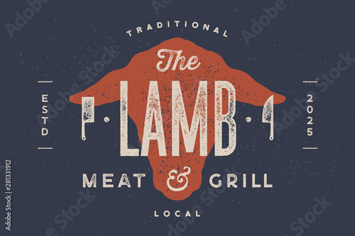 Lamb, sheep. Vintage typography, lettering, retro print