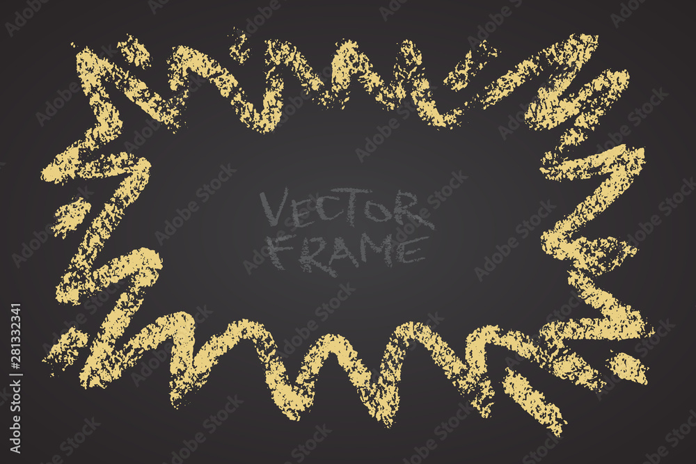 Frame drawn with a crayon. Wax crayon empty shape. Vector image of hand