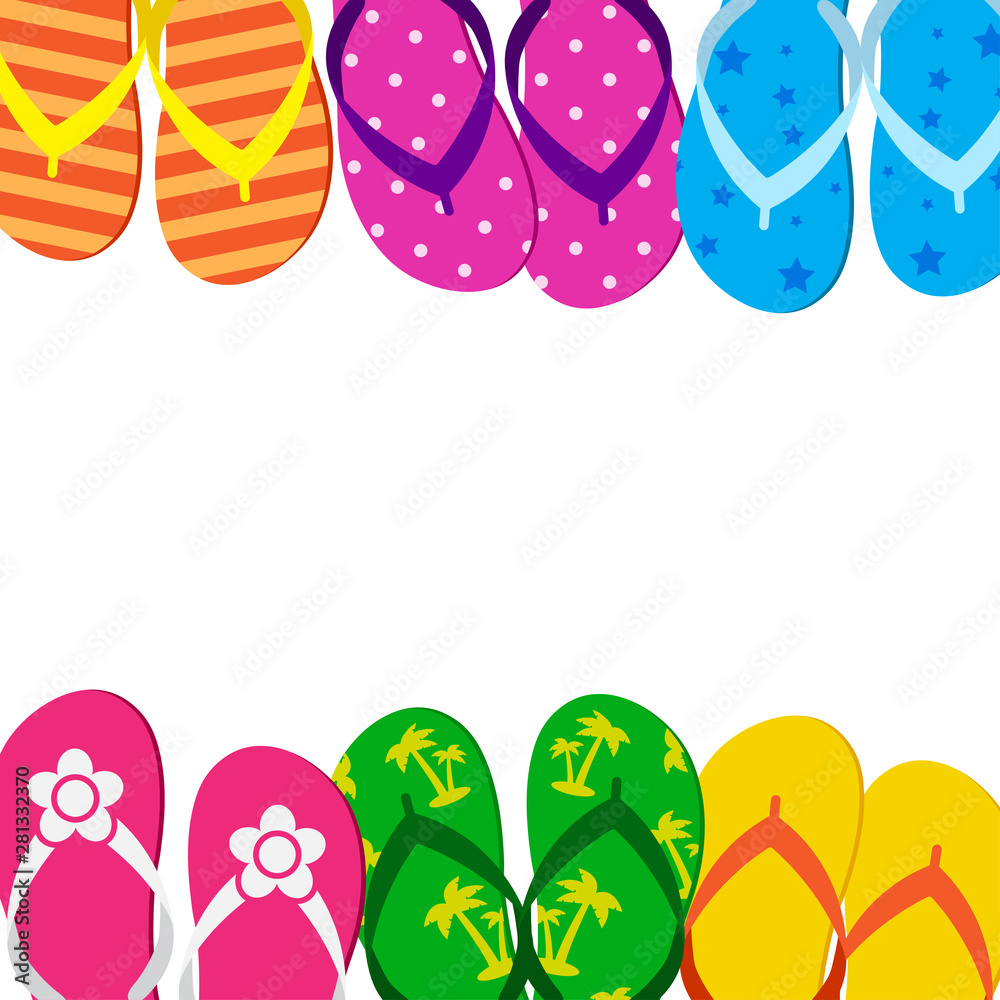 Summer funny background with bright colorful flip flop, foot wear. Space for your text. Vector illustration Summer funny background with bright colorful flip flop, foot wear. Space for your text. Vector illustration