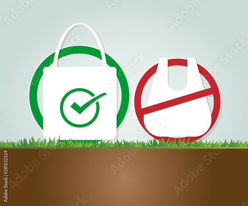 Ecology concept,eco-friendly fabric bag ideas.Vector illustration