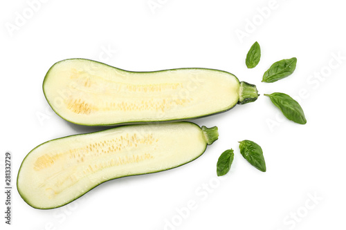 Fresh cut zucchini on white background