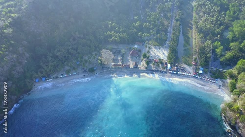 Glorious Drone Shot in The Morning of Crystal Bay at Nusa Penida, Bali - Indonesia photo