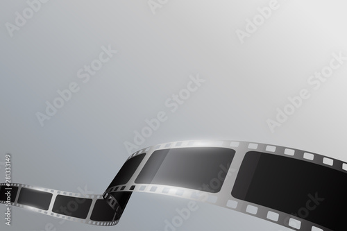 Black cinema film strip with different shape effect and empty space for your text. Movie film reel or film stripe isolated on white background. Old movie cinema banner design. Vector cinema festival