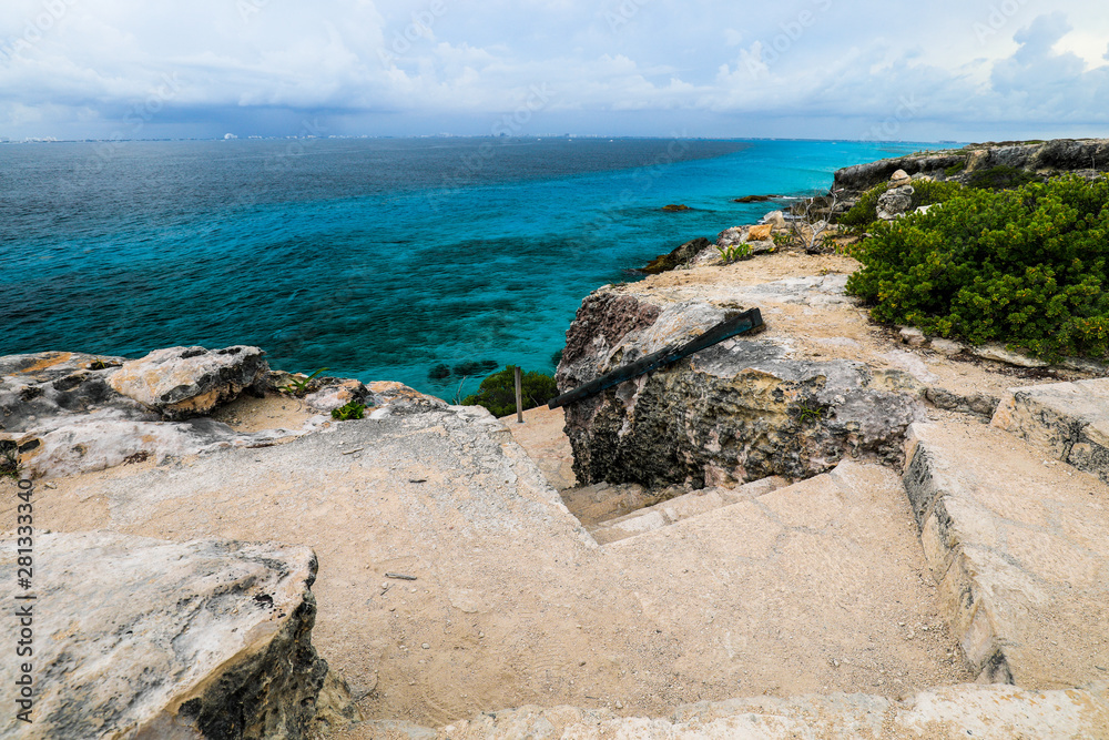 Isla Mujeres, Yucatan / Mexico - July, 23, 2019: Isla Mujers Beach Punta Sur