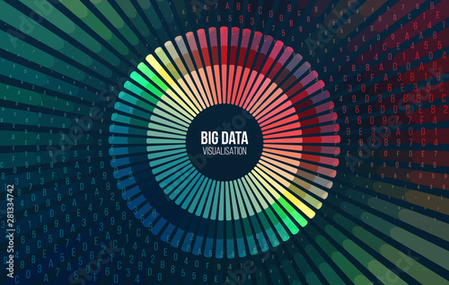 Big data visualization. Abstract background with lines array and binary code. Connection structure. Data array visual concept. Big data connection complex.