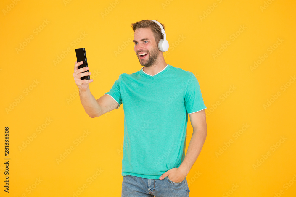 Get music family subscription. Enjoy music concept. Best music apps that deserve listen. Guy modern user mobile application. Man listen music modern headphones and smartphone. Listen for free Get music family subscription. Enjoy music concept. Best music apps that deserve listen. Guy modern user mobile application. Man listen music modern headphones and smartphone. Listen for free