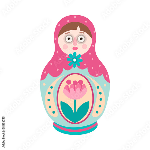 Colorful ornamental russian traditional nesting doll, with flower