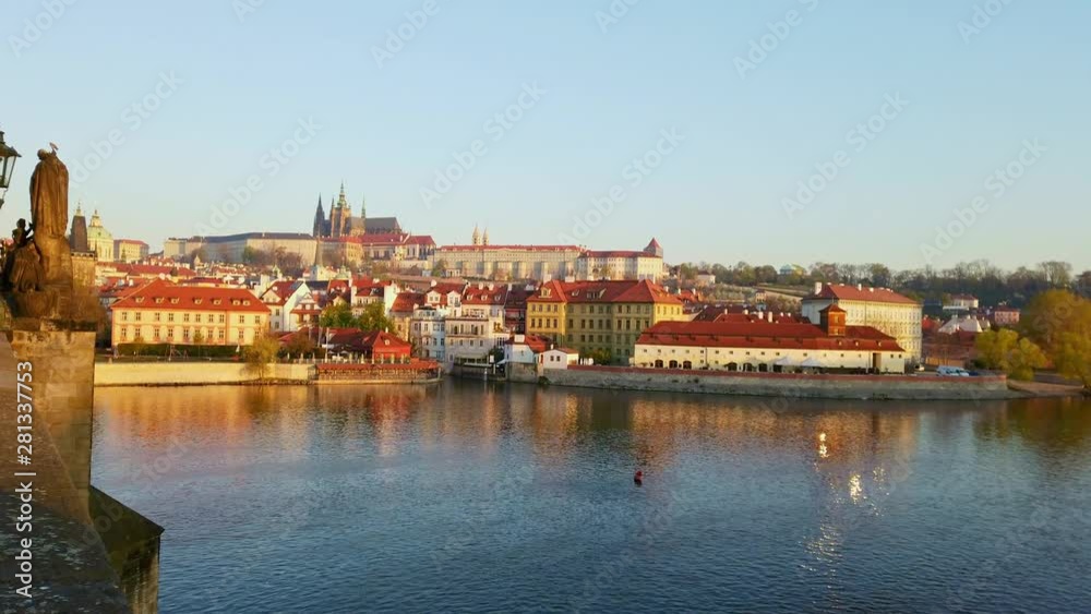 View of Vltava in early spring morning in center of Prague View of Vltava in early spring morning in center of Prague