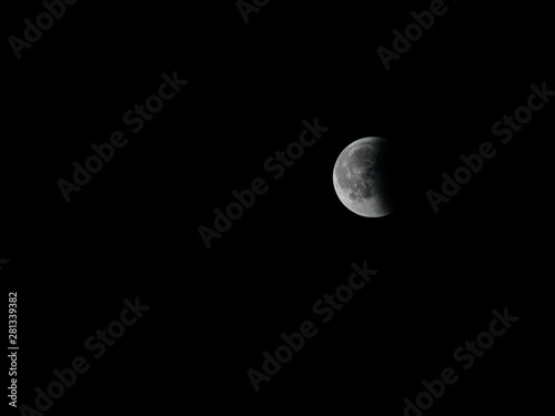 Beautiful telescope view of the partial moon eclipse - black and white clear image