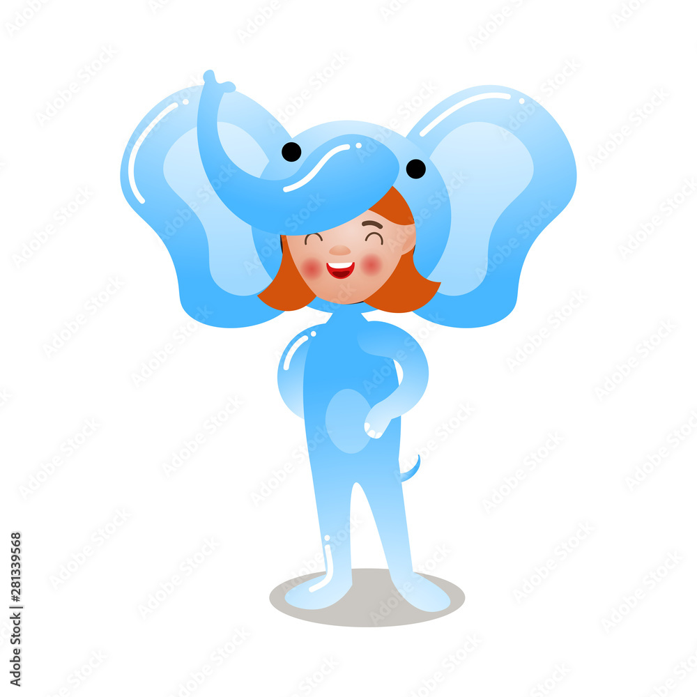 Cute smiling red hair girl in blue elephant costume Cute smiling red hair girl in blue elephant costume