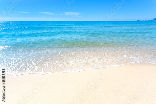 sea beach blue sky sand sun daylight relaxation landscape viewpoint in Haeundae beach in summer at Busan in Korea.