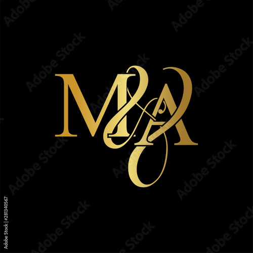 Initial letter M & A MA luxury art vector mark logo, gold color on black background.