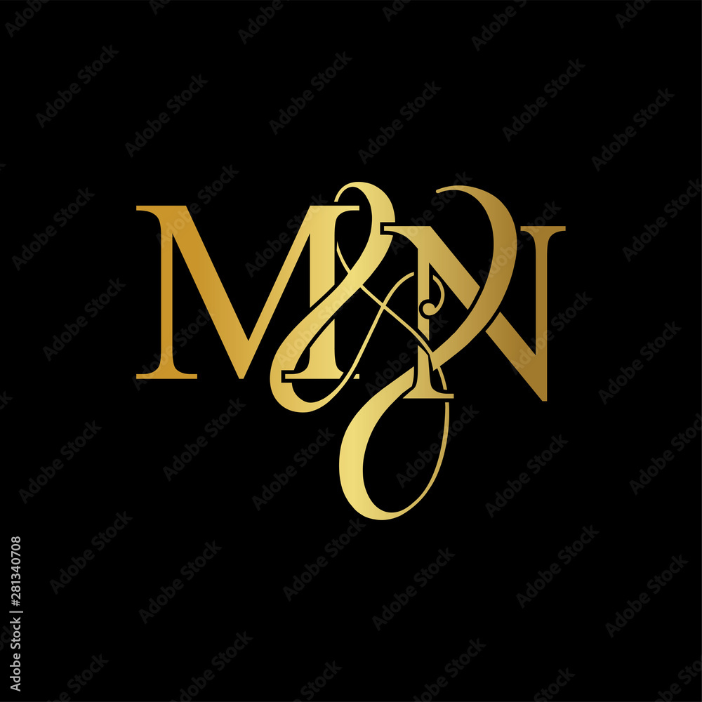 Initial letter M & N MN luxury art vector mark logo, gold color on black background. Initial letter M & N MN luxury art vector mark logo, gold color on black background.