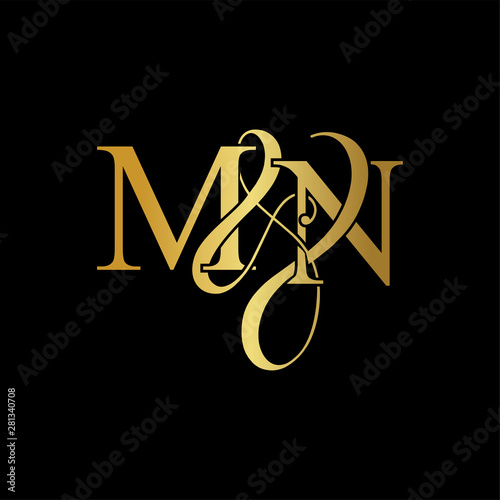 Initial letter M & N MN luxury art vector mark logo, gold color on black background.