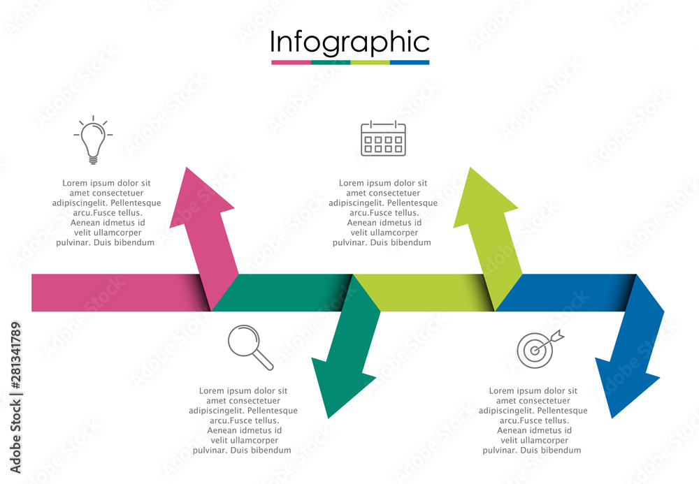 Vector infographic template with four steps or options. Illustration presentation with line elements icons. Business concept design can be used for web, brochure, diagram Vector infographic template with four steps or options. Illustration presentation with line elements icons. Business concept design can be used for web, brochure, diagram