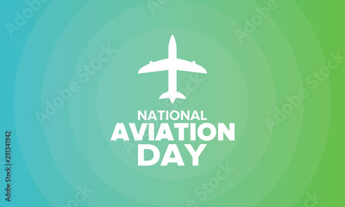 National Aviation Day in United States. Holiday, celebrated annual in August 19. Design with airplane and american flag. Patriotic element. Poster, greeting card, banner and background. Vector illustr