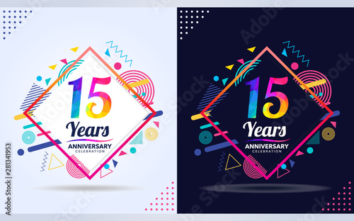 15 years anniversary with modern square design elements, colorful edition, celebration template design. photo