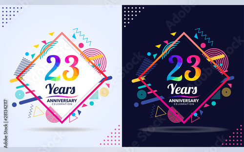 23 years anniversary with modern square design elements, colorful edition, celebration template design