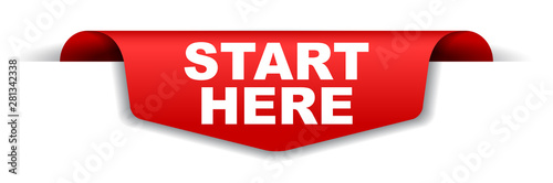 red vector banner start here