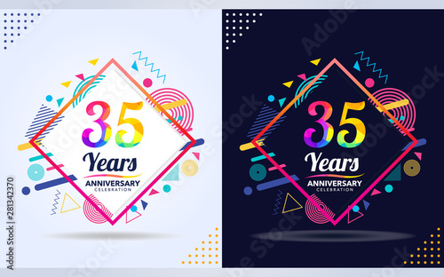 35 years anniversary with modern square design elements, colorful edition, celebration template design