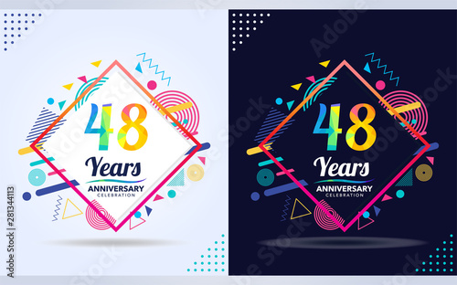 48 years anniversary with modern square design elements, colorful edition, celebration template design.