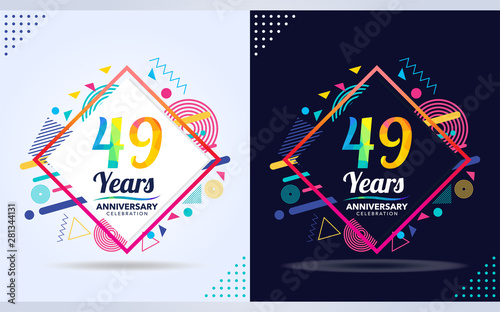 49 years anniversary with modern square design elements, colorful edition, celebration template design.