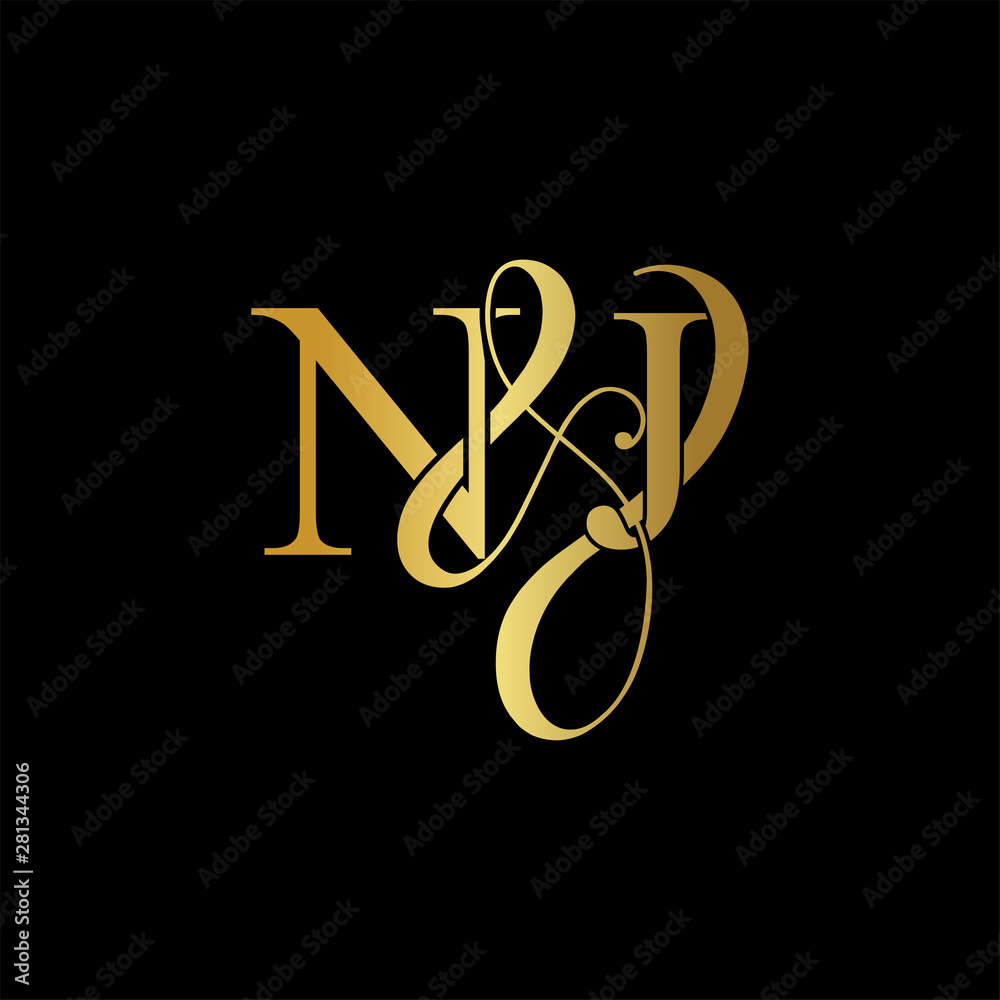 Initial letter N & J NJ luxury art vector mark logo, gold color on black background.