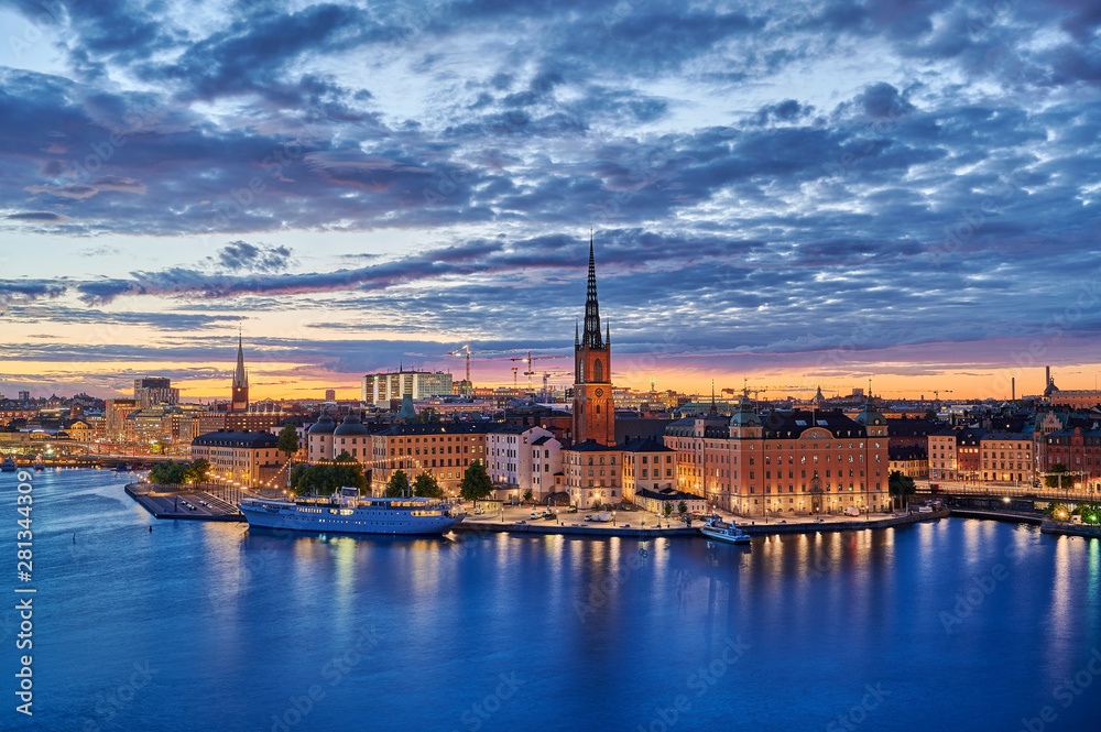 Riddarholmen in Stockholm at  sunset