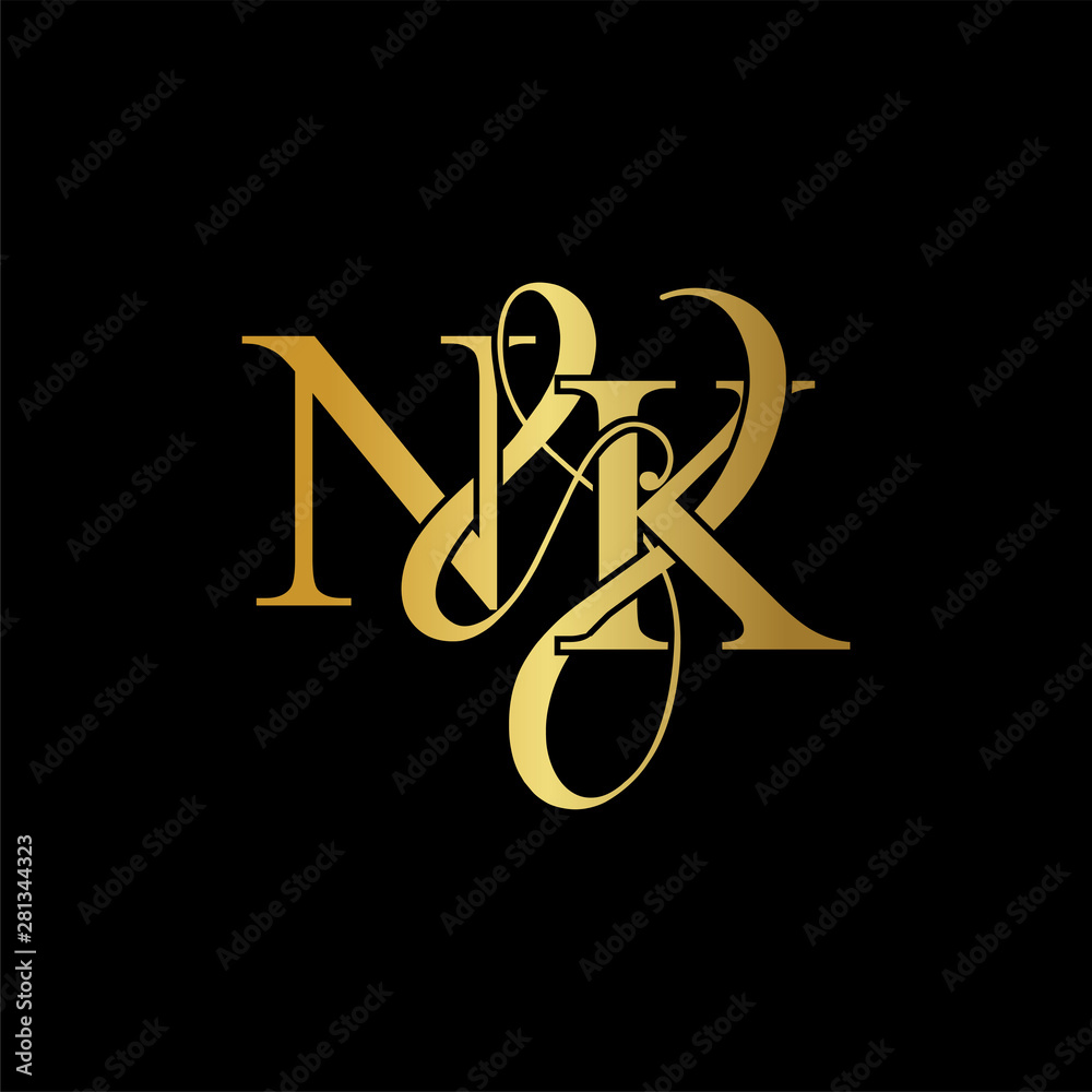 Initial letter N & K NK luxury art vector mark logo, gold color on black  background. Stock-Vektorgrafik