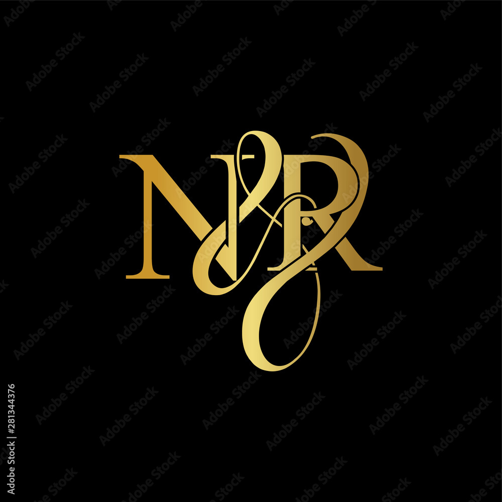 Initial letter N & R NR luxury art vector mark logo, gold color on
