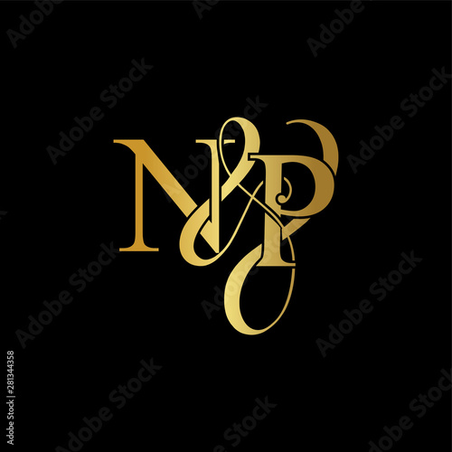 Initial letter N & P NP luxury art vector mark logo, gold color on black background.