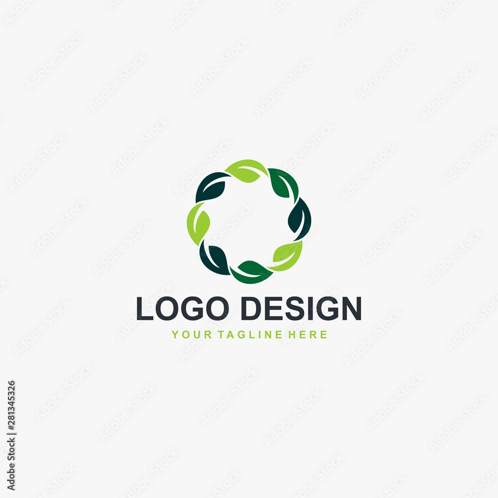 Green leaf logo design vector. Plant abstract illustration symbol. Circle leaves vector icons. Green leaf logo design vector. Plant abstract illustration symbol. Circle leaves vector icons.