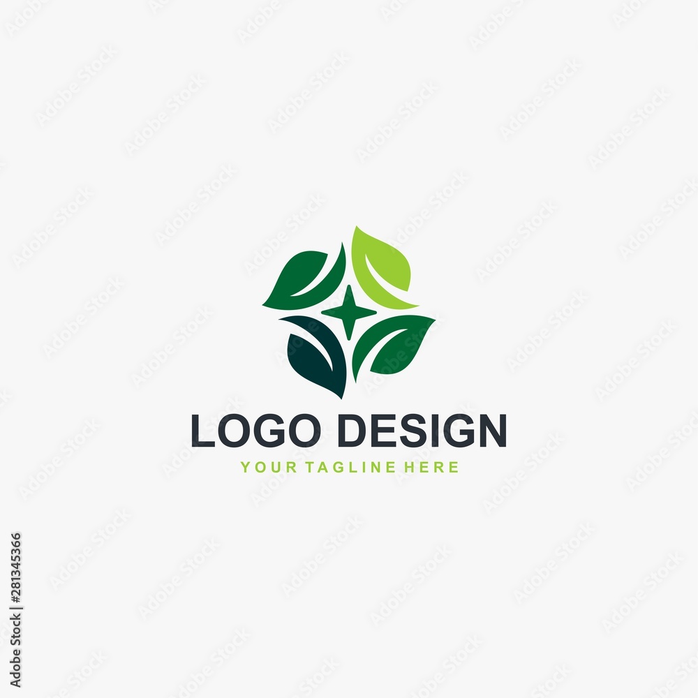 Green leaf logo design vector. Plant abstract illustration symbol. Circle leaves and star vector icons. Green leaf logo design vector. Plant abstract illustration symbol. Circle leaves and star vector icons.
