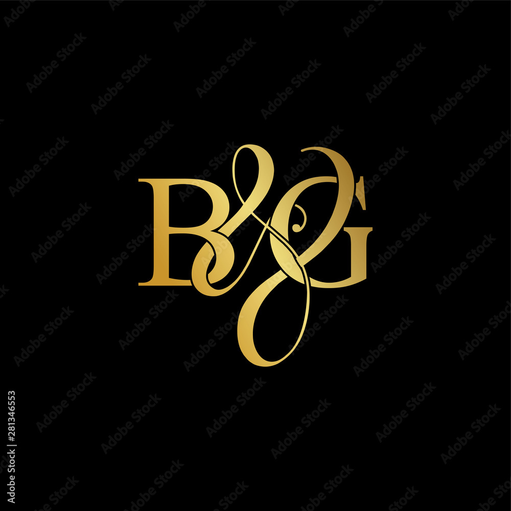 Initial letter B & G BG luxury art vector mark logo, gold color on black background.