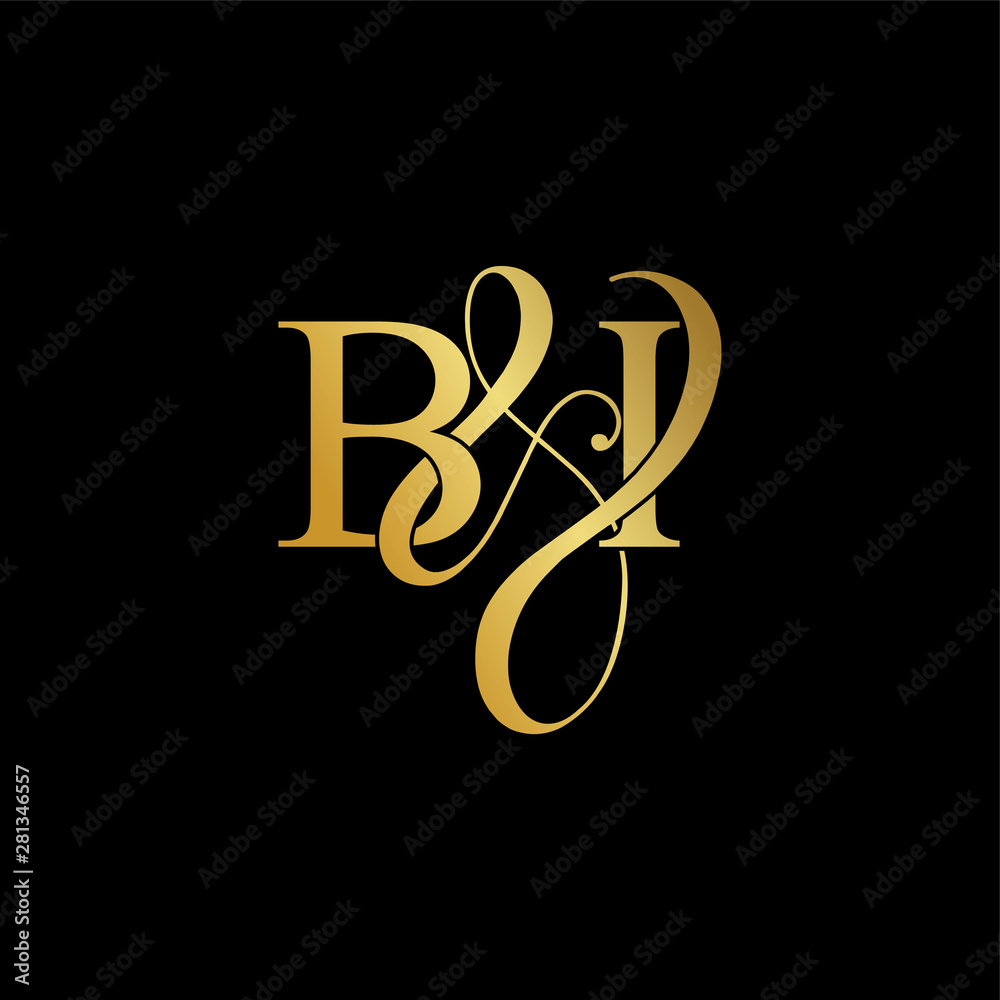 Initial letter B & I BI luxury art vector mark logo, gold color on black background. Initial letter B & I BI luxury art vector mark logo, gold color on black background.
