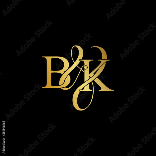 Initial letter B & K BK luxury art vector mark logo, gold color on black background.