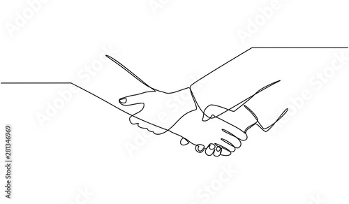 Continuous line drawing of business handshake. Business partnership meeting concept. Successful businessmen handshaking after good deal isolated on white background.