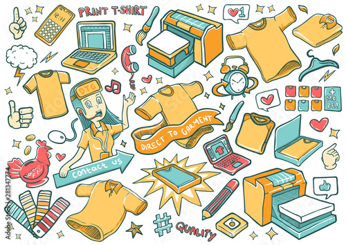 digital print tees direct to garment coloring doodles isolated illustration