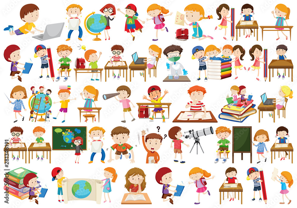 Boys, girls, children in educational fun activty theme Boys, girls, children in educational fun activty theme