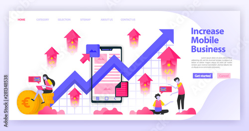 Read and increase smartphone sales and sales profits. read financial data and business diagrams. Flat vector illustration concept for Landing page, website, web, mobile apps,ux ui, banner, background